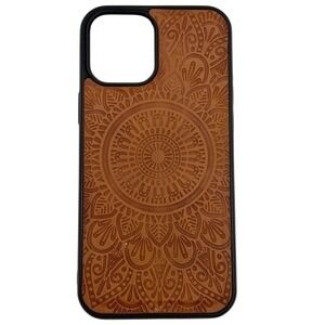 Brown Mandala Embossed Phone‎ Case for iPhone 14 Pro Black Trim